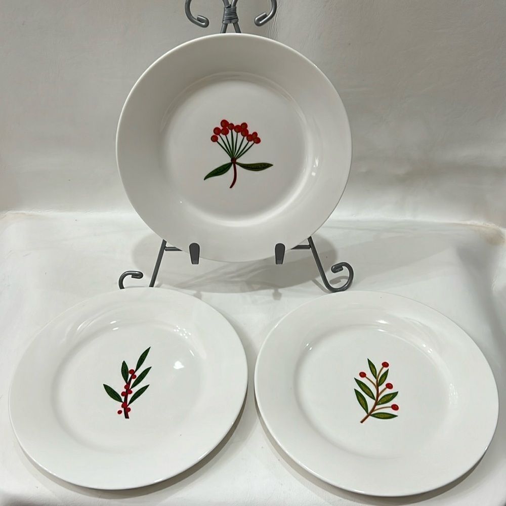 Crate and Barrel Salad Dessert Plates Set of 3 Plates Botanical Plates 7 1/2 In
